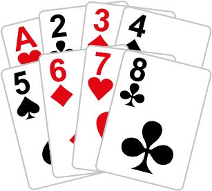 A hand of Ace, 2, 3, 4, 5, 6, 7 ,8 of different suites